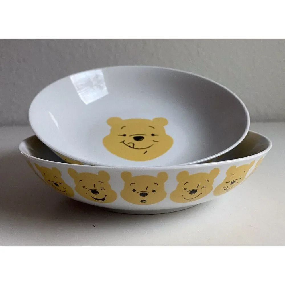 Set Of 2 Disney Winnie The Pooh Face Expressions All Around Ceramic Pasta Bowls